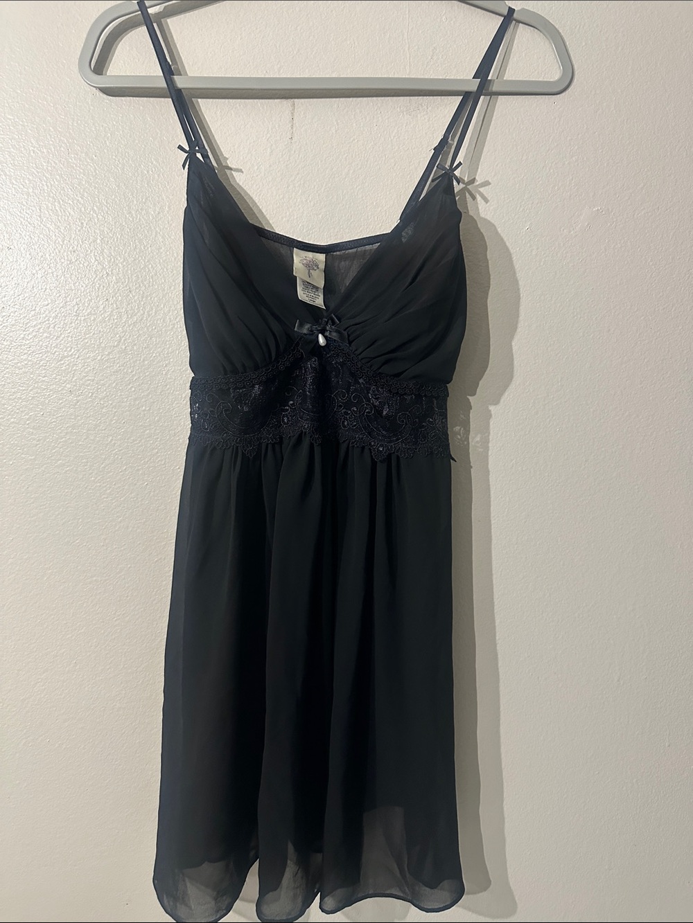 In bloom Y2K Black Lace-Trim Sheer Chemise Nightgown Sz L